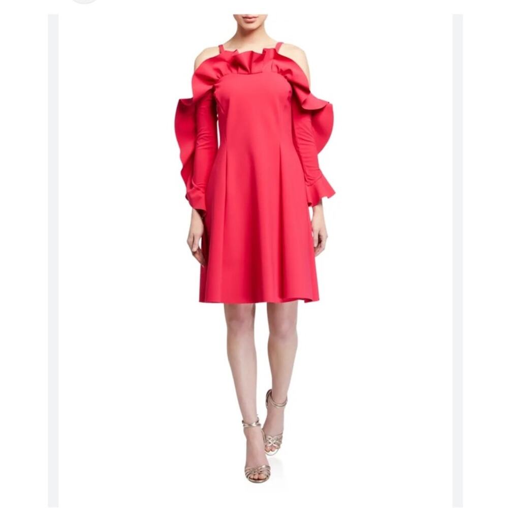 Chiara Boni Ruffle Neck Off Shoulder Dress in Scarlett size 46 / 10